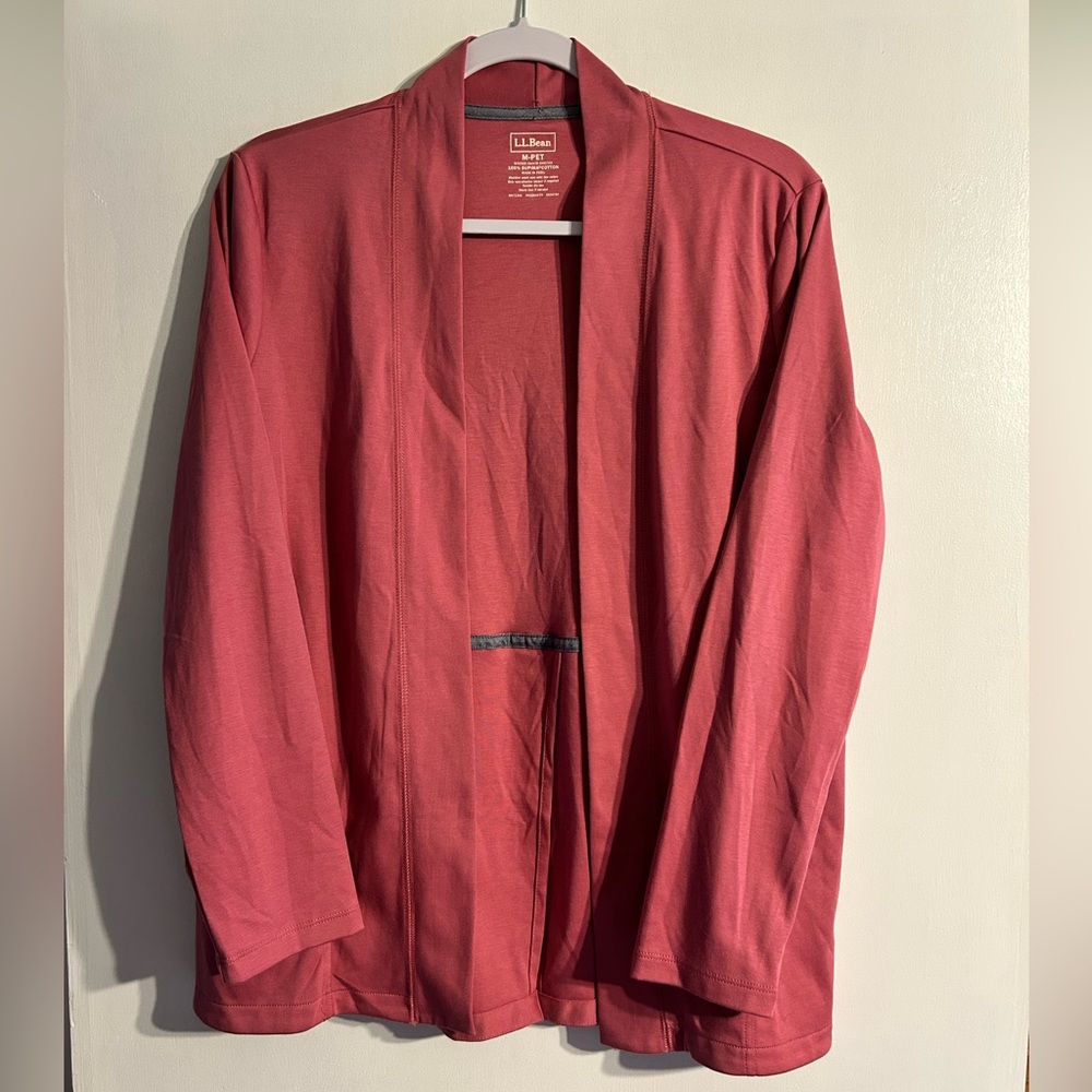 100% Supima Cotton L.L.Bean pink open front cardigan with pockets